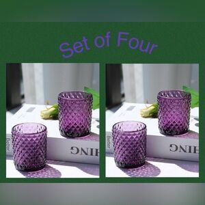 New Set of 4 Noble Purple Color and Studded Diamond Design Votive Candle Holder